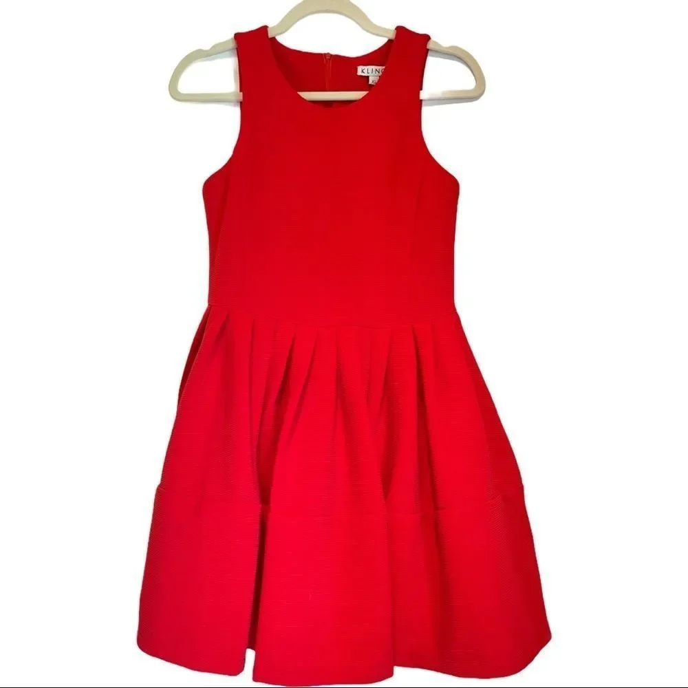 NWT Kling Brand Red Dress skater style Flattering fit womens dress size XS 0-2 - Picture 5 of 14